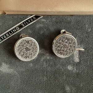 Vintage Anson Sterling Silver Cuff Link  Round Pattern Cufflinks - Silver